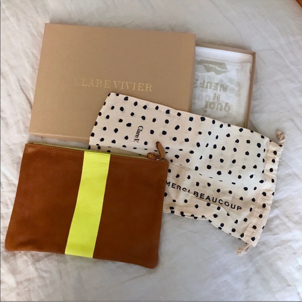 Clare Vivier Brown & Neon Leather Clutch